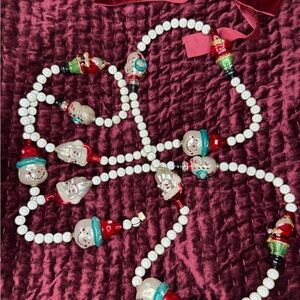 Vintage Glass Christmas Garland – Santa & Snowman Beads, Pearly Design🎅🏼🤶🏻